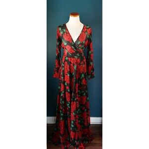 Windsor Maxi Dress Floral Rose Slip Sheer Back Red Whimsigoth Flowy Fairygrunge